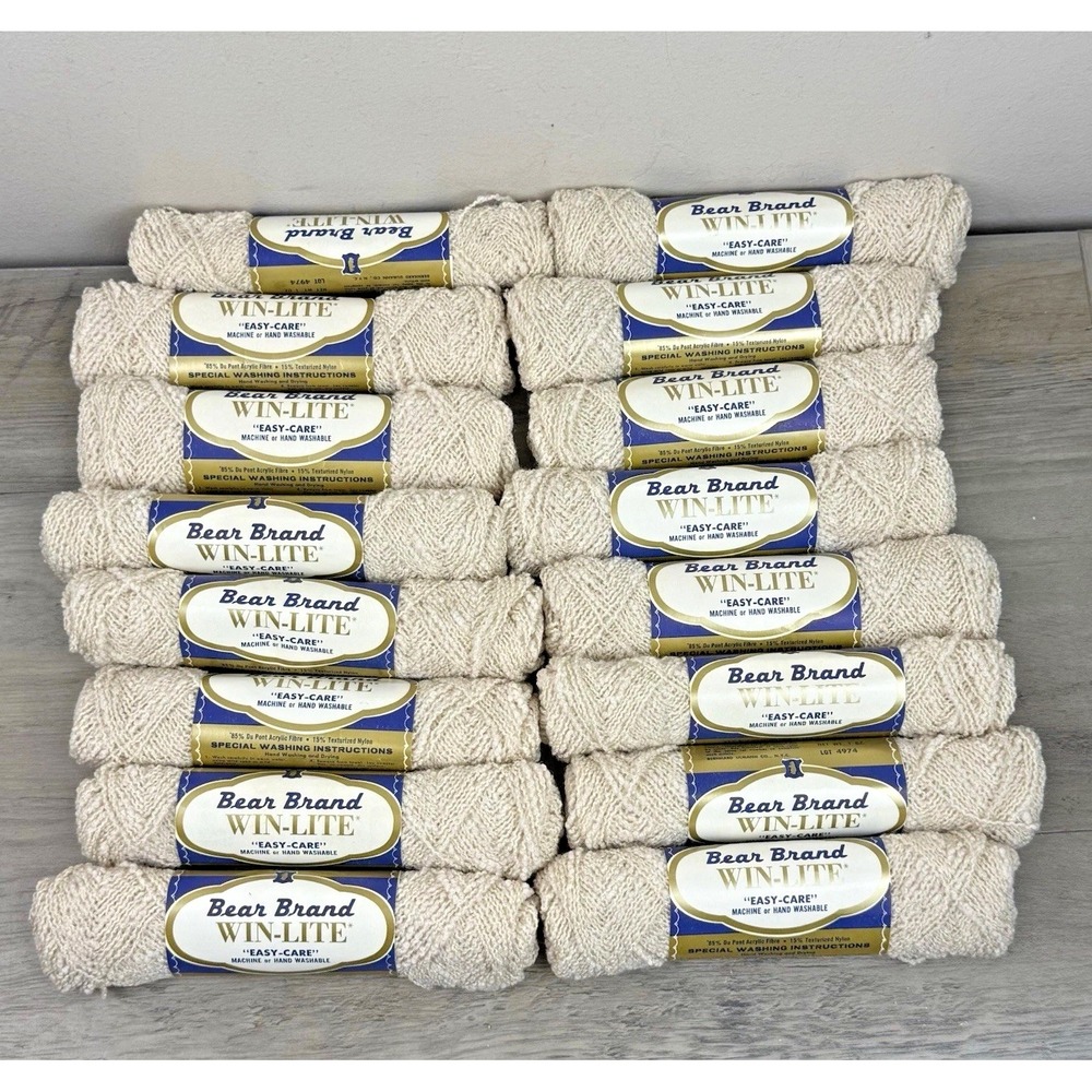 Bear Brand Win-lite Yarn DuPont Acrylic Color 39 Cream Lot of 16 Skeins Vtg USA